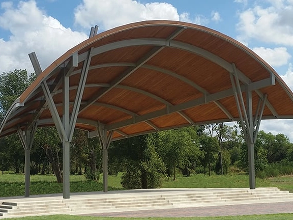 Huge pavilion that looks like half a barrel